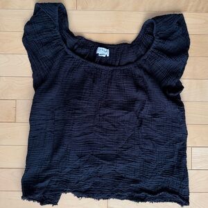 Velvet by Graham & Spencer Cotton Black Gauze Ruffle Sleeve Tee Size Small